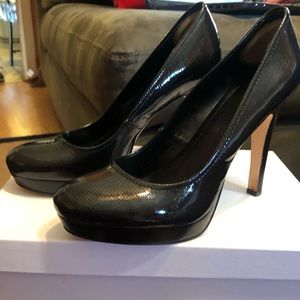 Calvin Klein platform shoe in black patent Lizard
